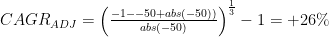 CAGR_{ADJ}=\left (\frac{-1--50+abs(-50))}{abs(-50)} \right )^{\frac{1}{3}}-1=+26\%